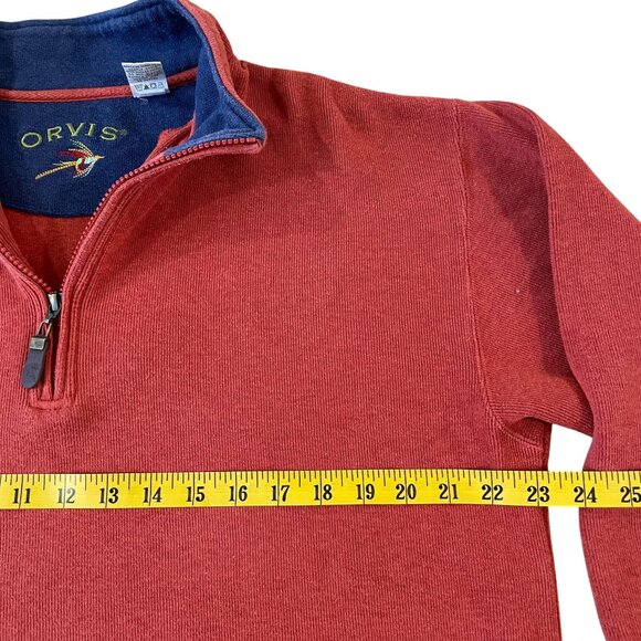Orvis 1/4 Zip Sweatshirt Men's Size Medium Short Orange Pullover Flawed - Picture 3 of 6